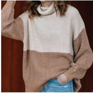 AMERICAN EAGLE  Oversized Two-Tone Turtleneck Sweater - XL